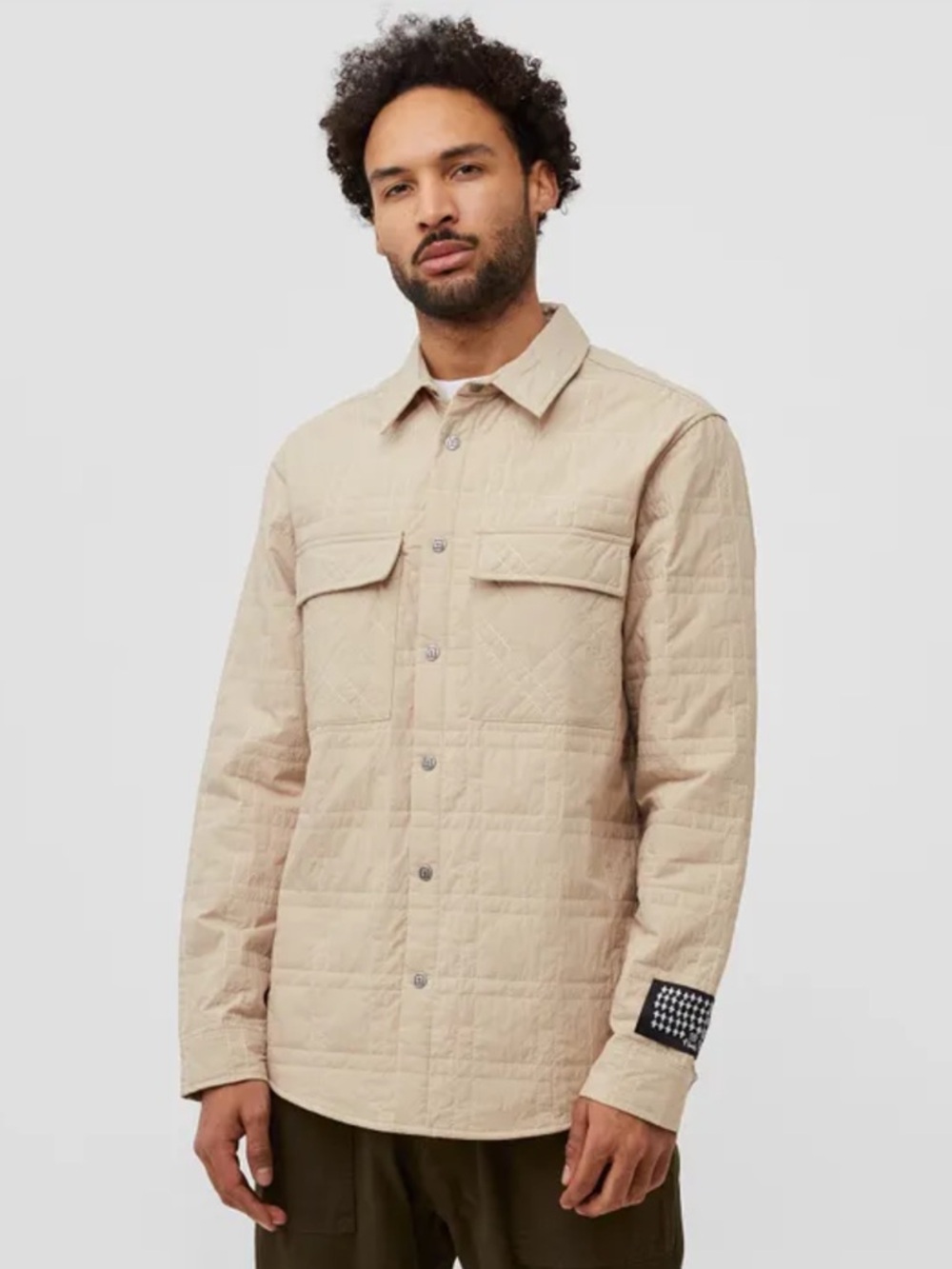 NWT Ksubi south Quilted LS Shirt Jacket cream snap close patch pockets XXL